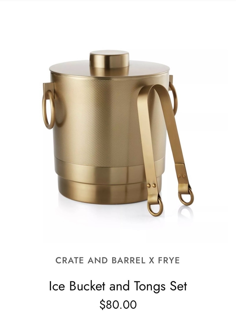 Crate and Barrel X Fryed Gold Ice Bucket and Tongs EUC